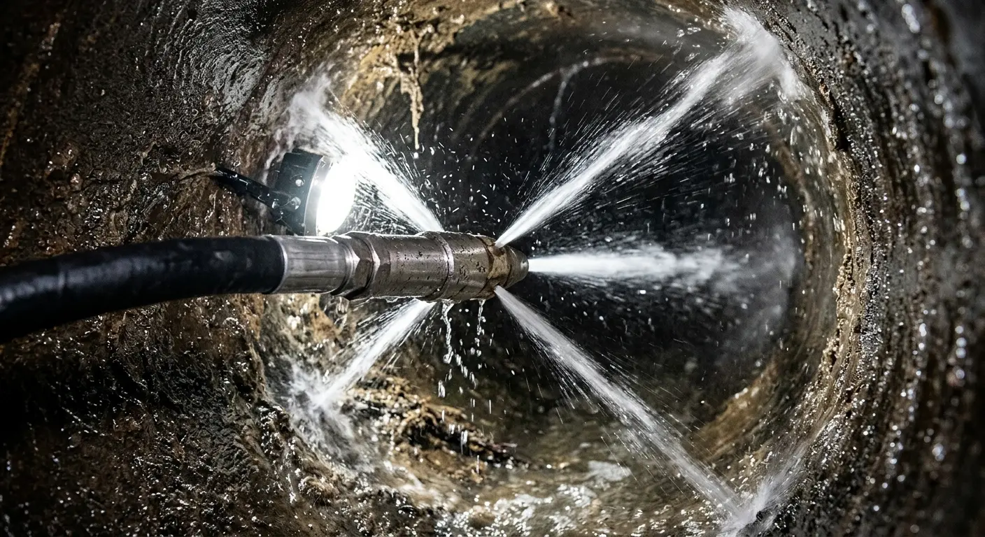 High-pressure hydro jetting nozzle cleaning sewer pipe for Trenchless Sewer Repair in Mayo